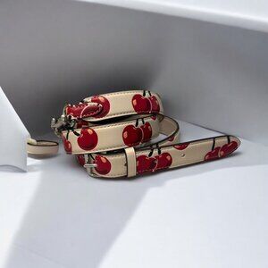 Coach Purse Strap Bone Leather Nickel Cherry Print Reversible Crossbody Strap
